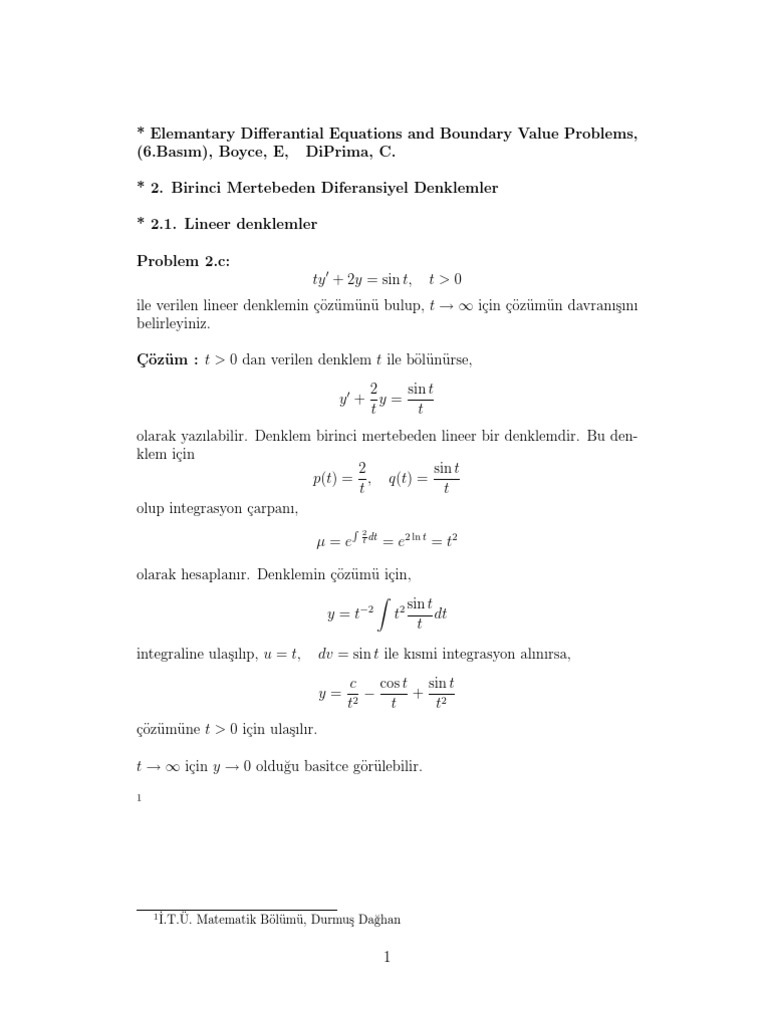 Diferansiyel Denklemler Çözümlü Sorular | PDF