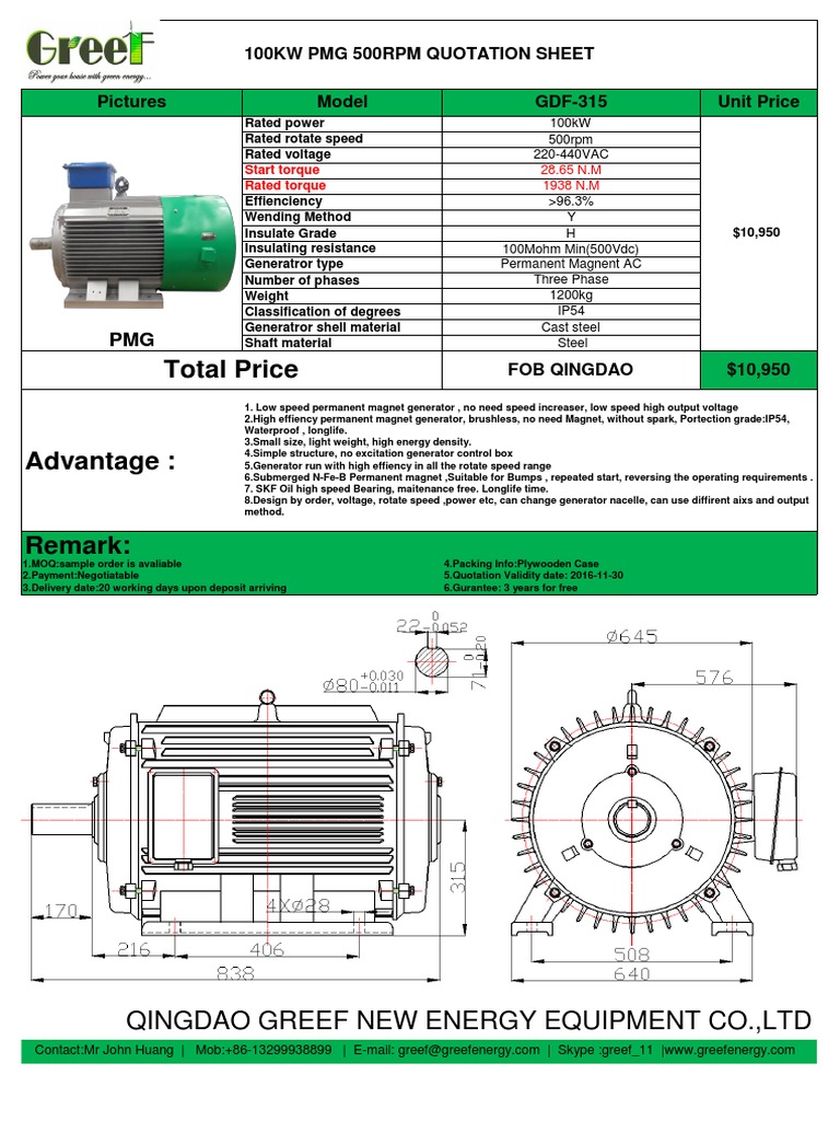 100KW 500RPM Permanent Magnet Generator PDF | PDF | Electric Generator ...