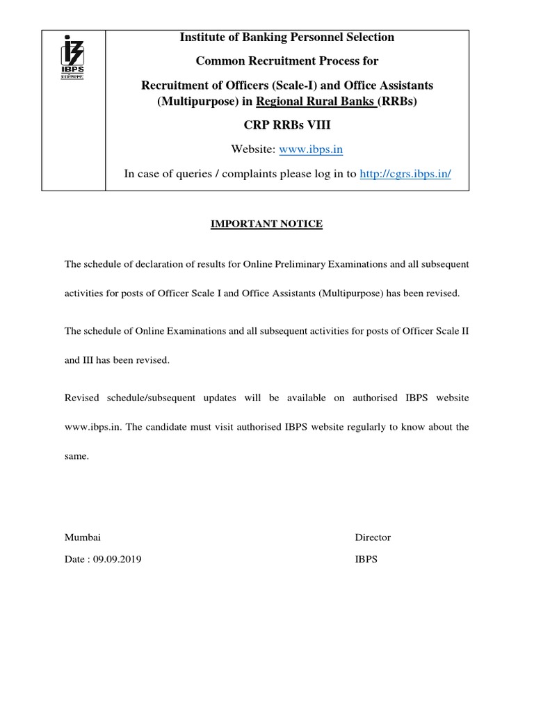 CRP RRB Viii Imp Notice PDF | PDF