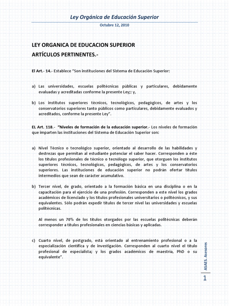 Ley Orgánica de Educación Superior | PDF | Educación más alta | Gobierno
