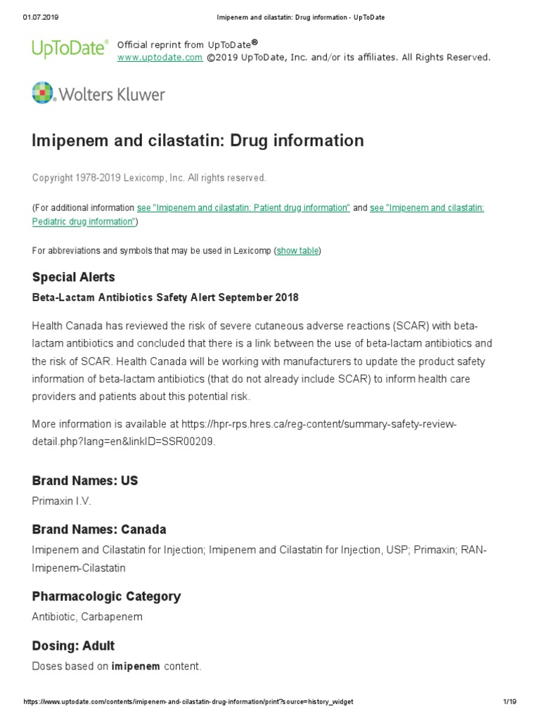 Cilastati Imipenem Drug Info Medical Specialties Clinical Medicine