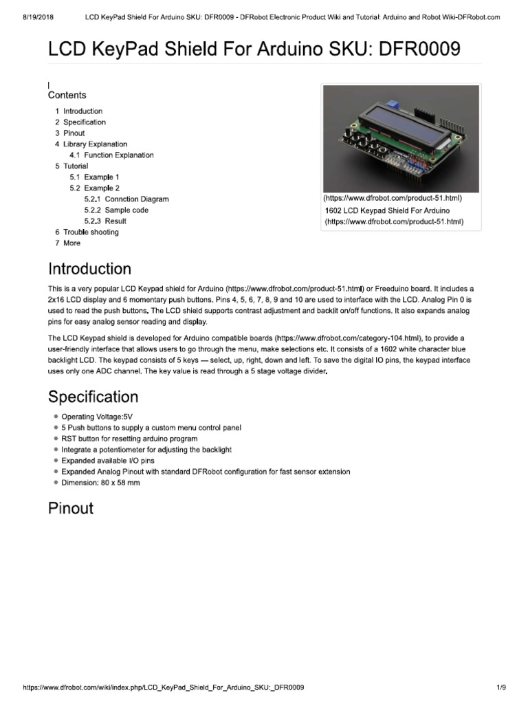 LCD KeyPad Shield For Arduino | PDF