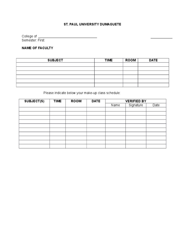 Make-Up Class Schedule Form | PDF