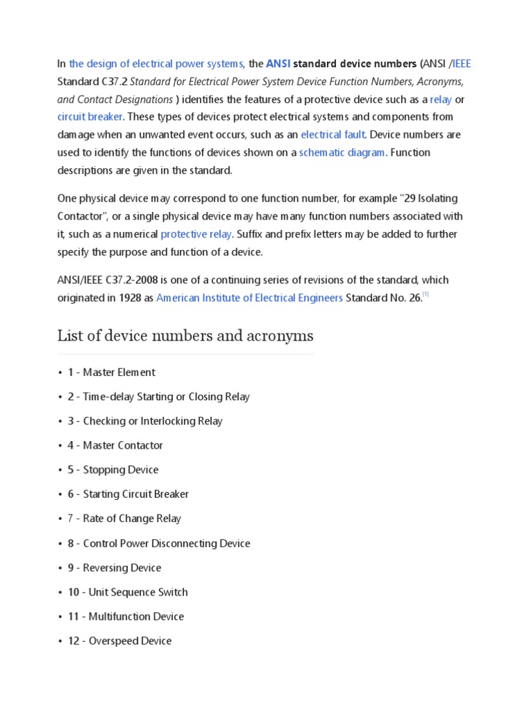 ANSI Codes PDF Relay Switch