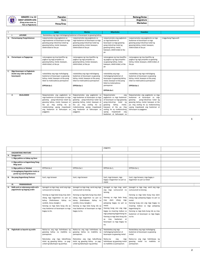 Grade 5 EPP Industrial Arts DLL Whole Year Grade 5 PDF