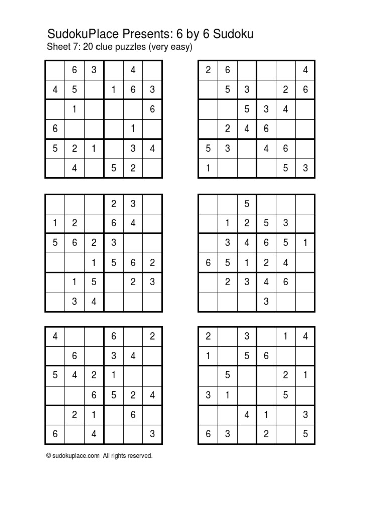 Sudokuplace Presents 6 by 6 Sudoku PDF