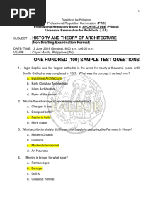 One Hundred (100) Sample Test Questions: History and Theory of Architecture