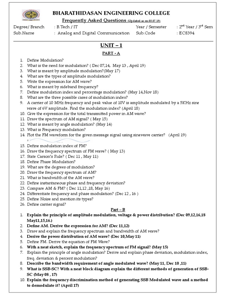 Analog and Digital Communication Question Bank | PDF | Frequency ...