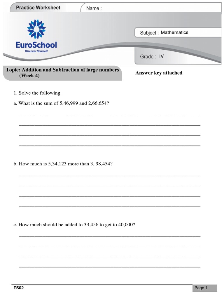 Grade 4 Maths Worksheets with Answers | PDF | Teaching Mathematics ...