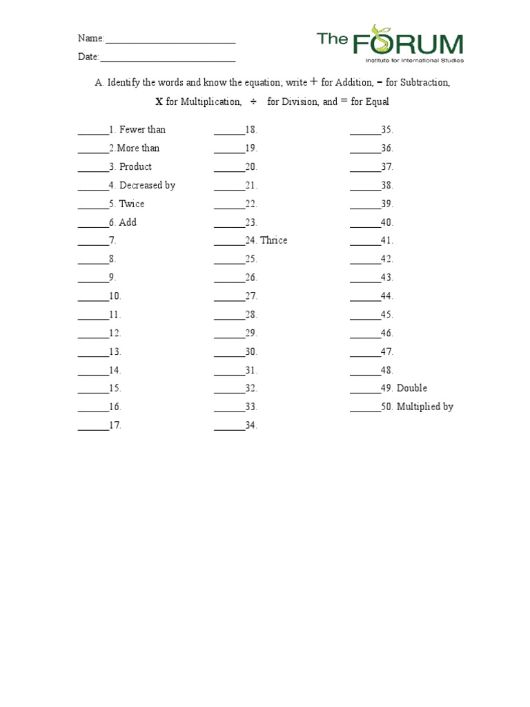 Math Vocabulary Practice | PDF | Teaching Methods & Materials