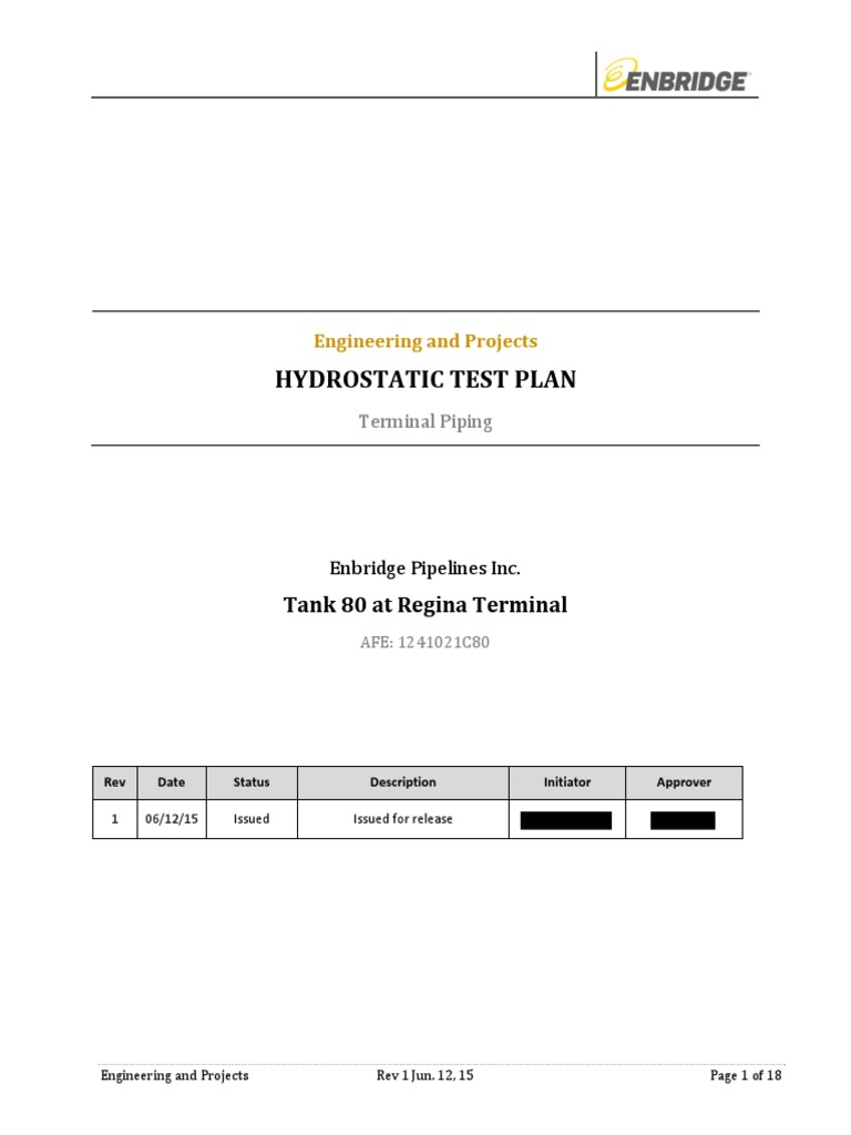 2015-06-15 Hydrostatic Test Plan - Tank 80 at Regina Terminal - A4Q6G8 ...