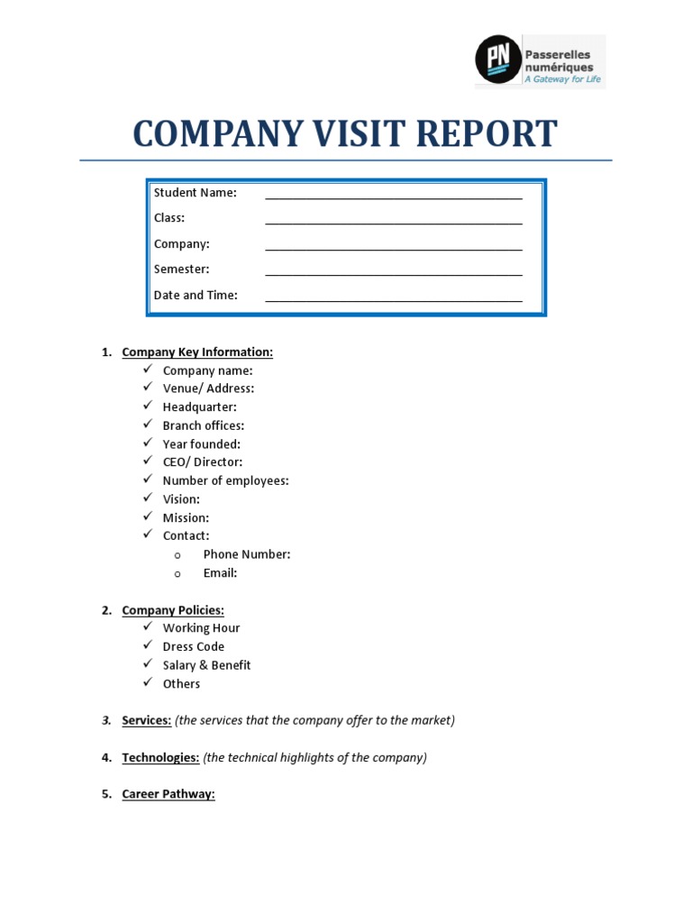 new site visit report format