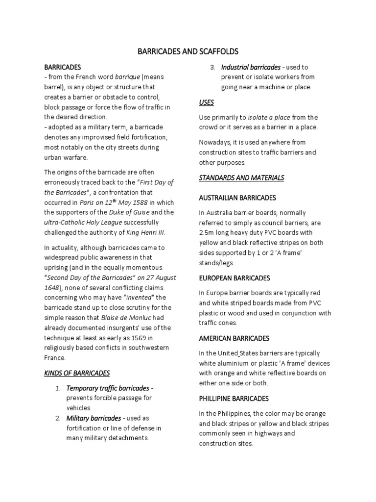 Barricades And Scaffolds Pdf Scaffolding