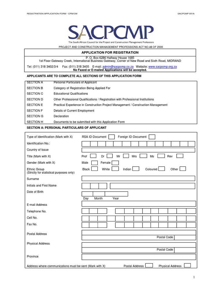 SACPCMP Registration Application Form | PDF | Project Management ...