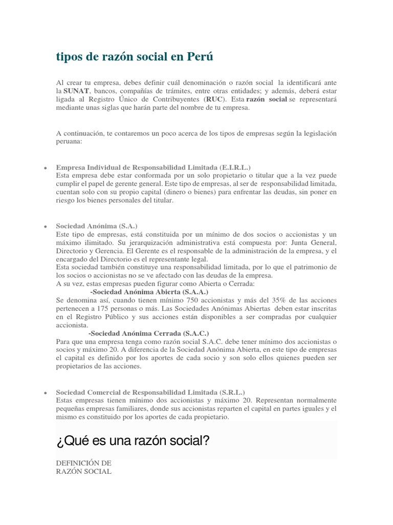 Tipos de Razón Social en Perú | PDF | Sociedad | Business