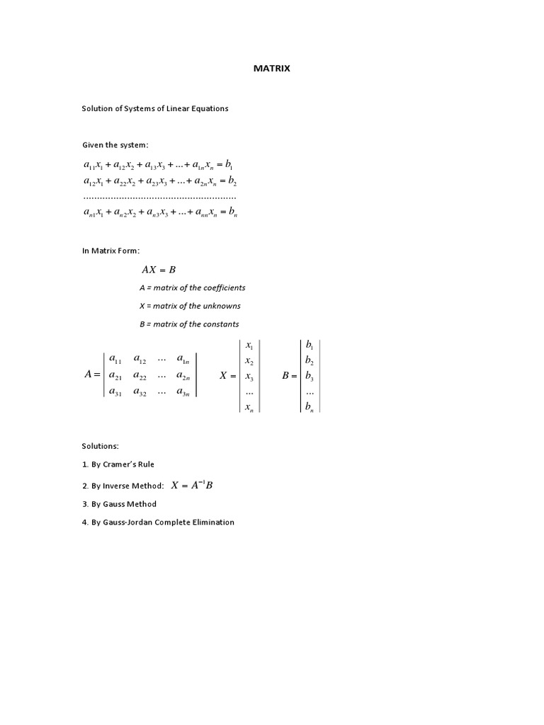 Solving Linear Equations with Matrices | PDF