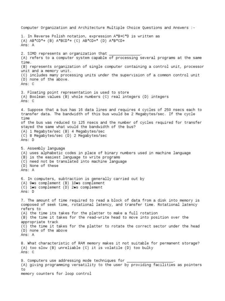 Cse211 Mcq S Pdf Random Access Memory Central Processing Unit