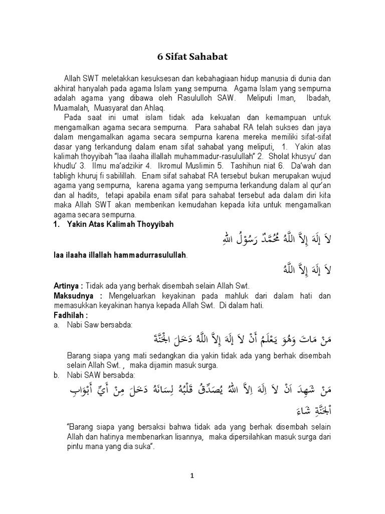 6 Sifat Sahabat Pdf Pdf