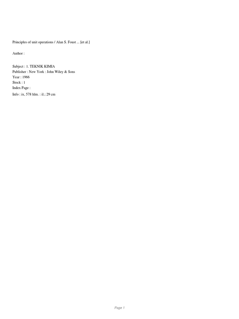 Principles of Unit Operations / Alan S. Foust ... (Et Al.) | PDF