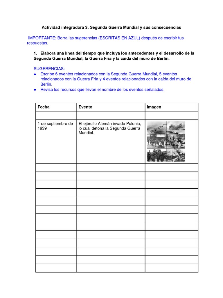 Actividades sobre Segunda Guerra Mundial y Guerra Fría | PDF