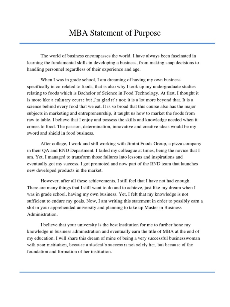 MBA Statement of Purpose | PDF