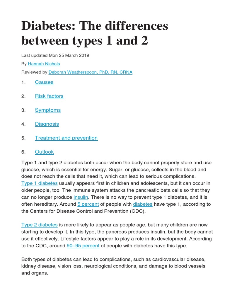 Diabetes The Differences Between Types 1 and 2 | PDF | Diabetes ...