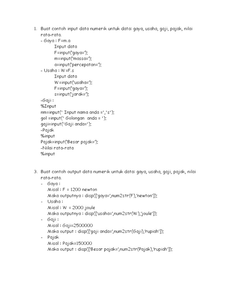 Contoh Input dan Output Data Numerik | PDF