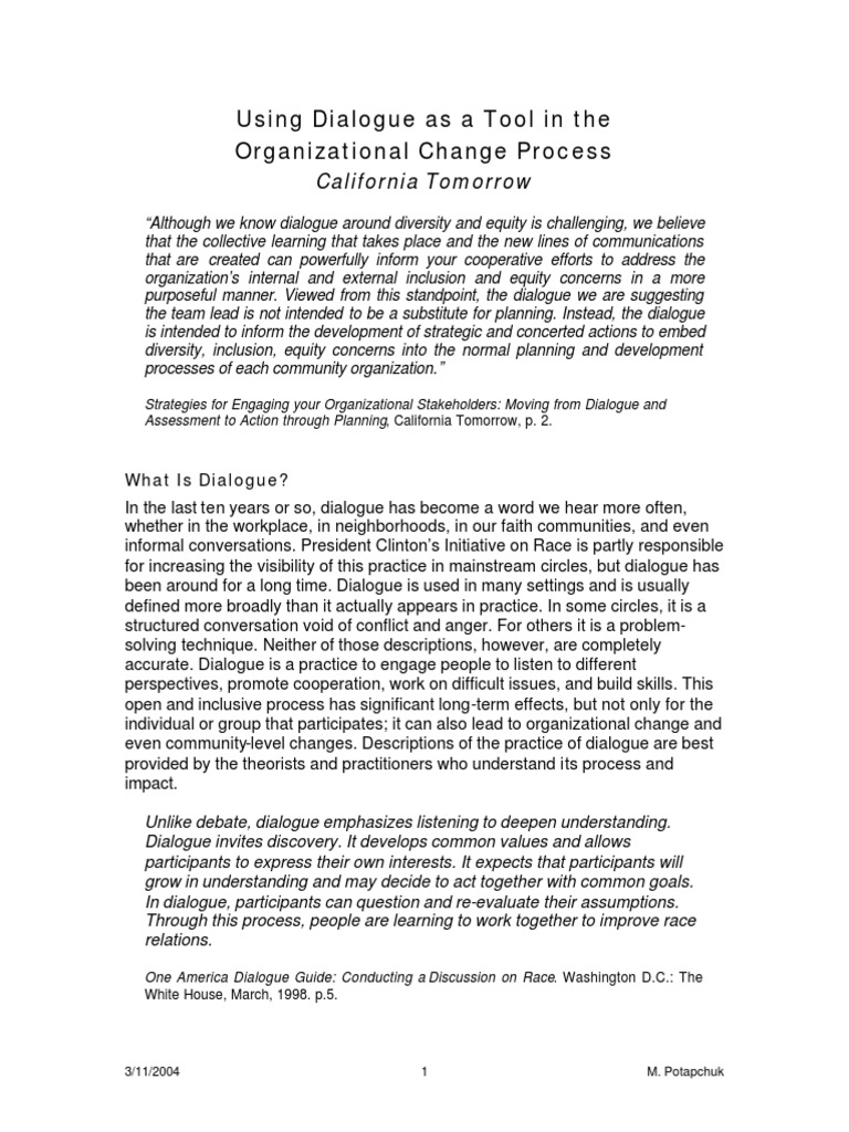 Dialogue for Organizational Change | PDF | Facilitator | Leadership