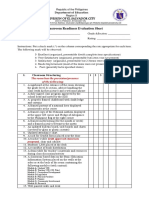 Classroom Readiness Evaluation Sheet: Division of El Salvador City