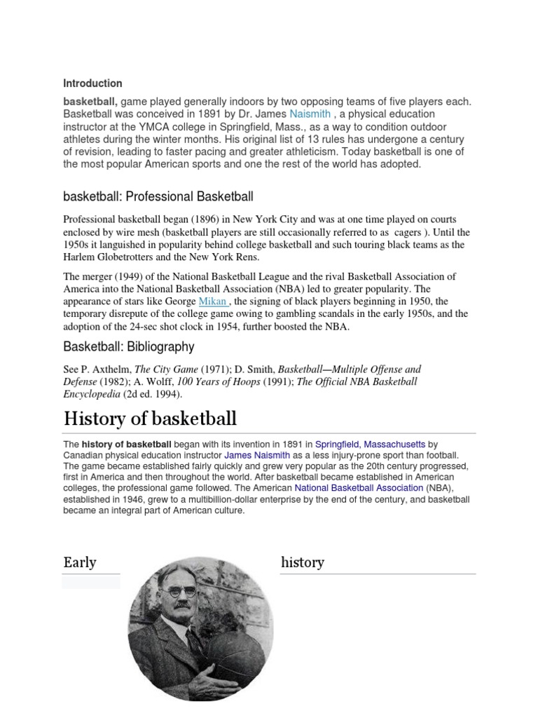 History of Basketball PDF National Basketball Association Hobbies