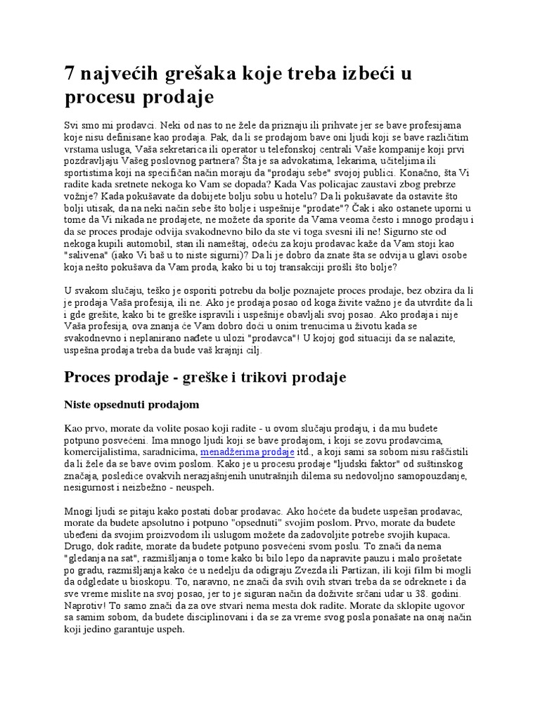 Proces Prodaje | PDF