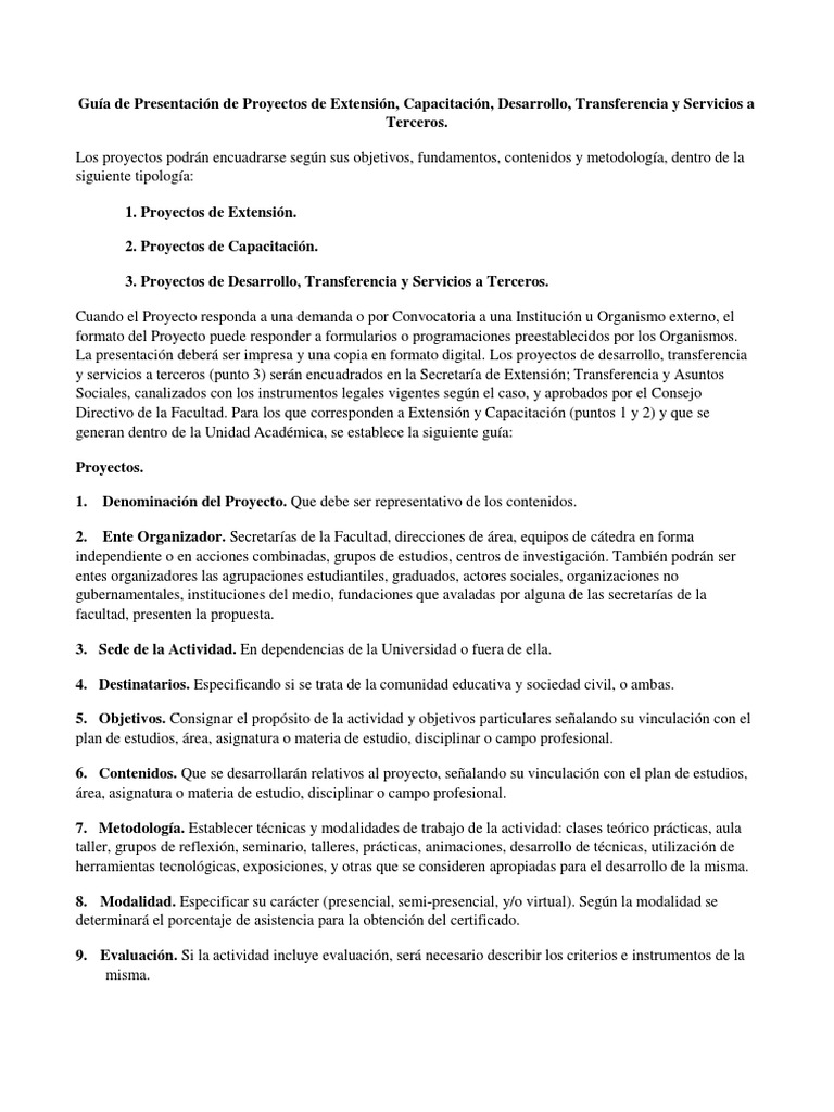 Guía para Proyectos de Extensión y Capacitación | PDF | Crédito del ...