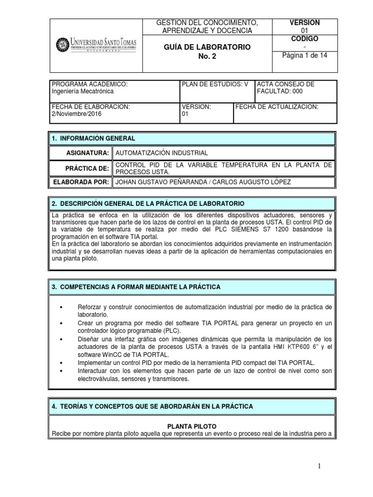 Guia 2 PID PDF | PDF | Controlador lógico programable | Programa de ...