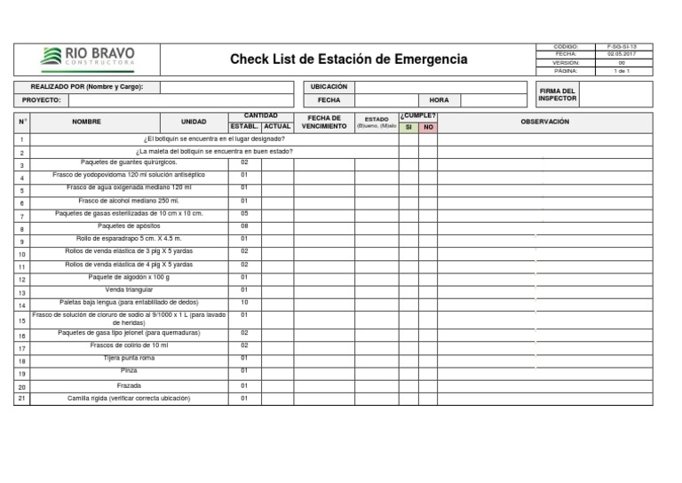 F-SG-SI-13 Check List de Botiquín de Primeros Auxilios | PDF ...