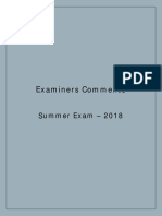 Examiners Comments: Summer Exam - 2018