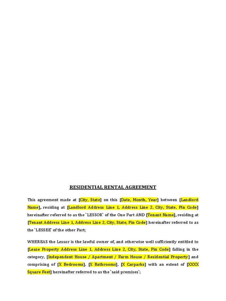 Residential Rental Agreement Template | PDF | Lease | Leasehold Estate