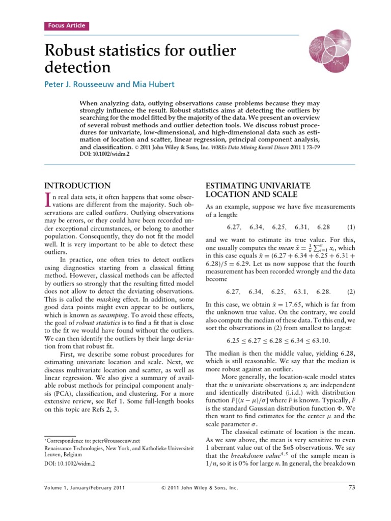 Robust Statistics for Outlier Detection | PDF | Robust Statistics ...