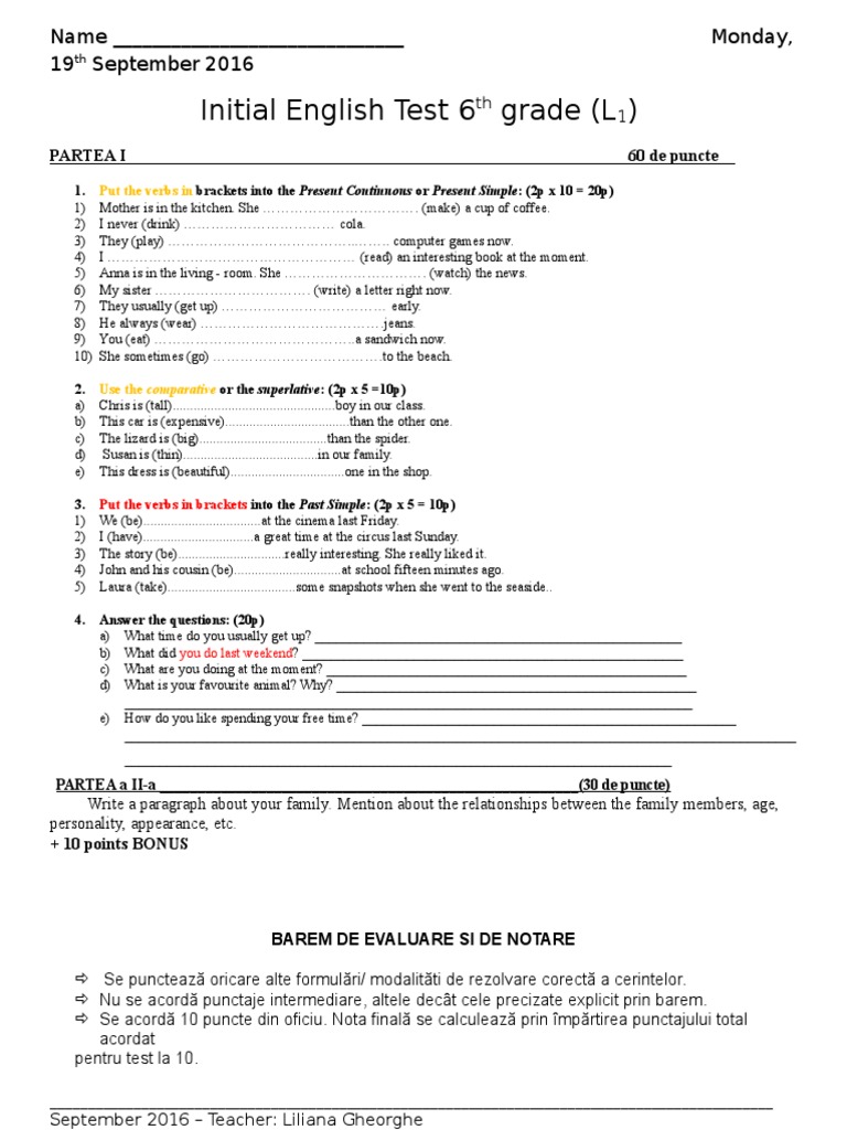 Initial Test 6th Grade A | PDF | Morphology | Onomastics