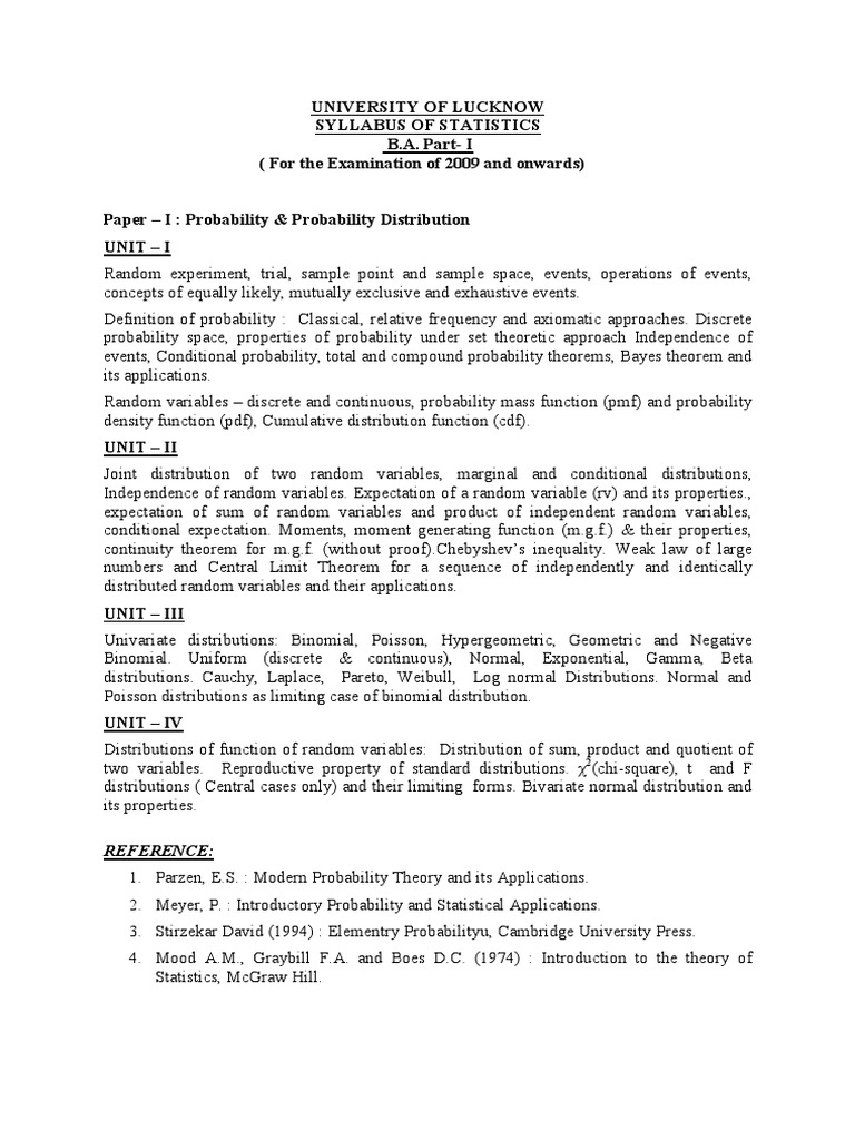 B.A. Statistics Syllabus 2009 | PDF | Probability Theory | Probability ...