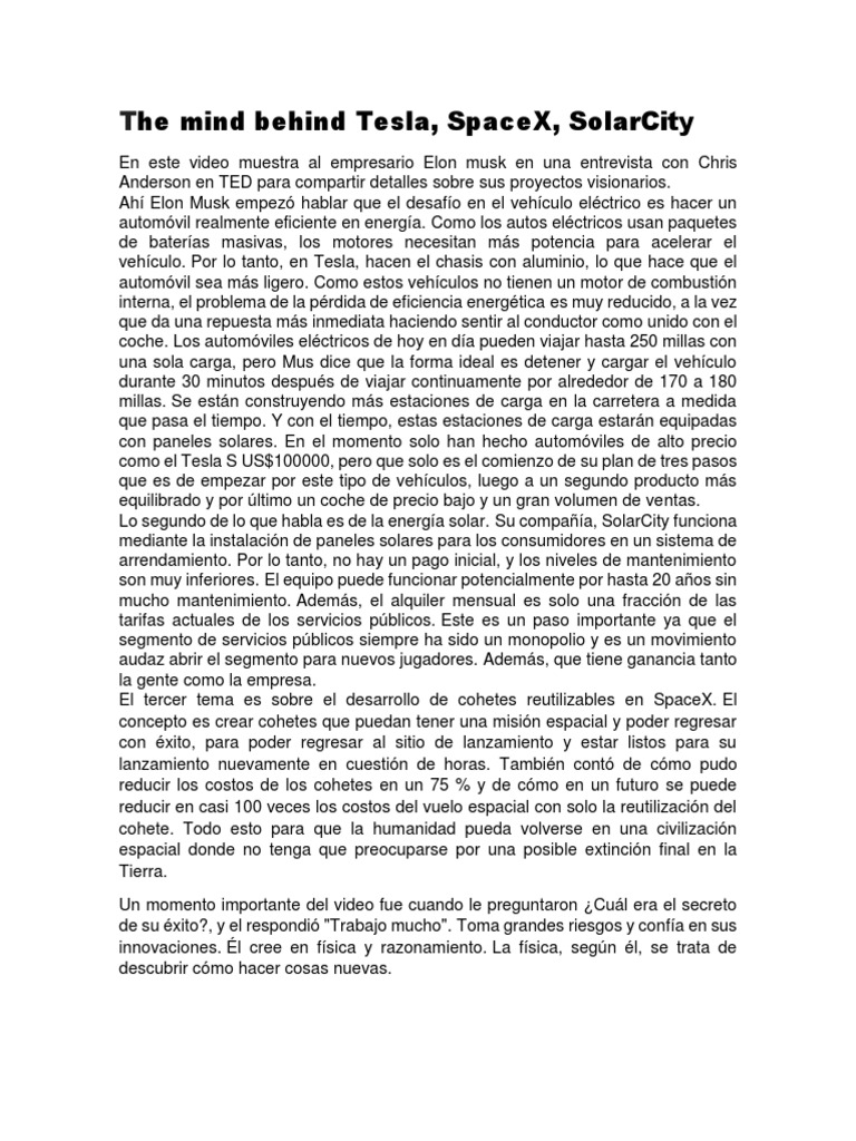 Innovaciones de Elon Musk en Tesla y SpaceX | PDF | Coche eléctrico | Coche