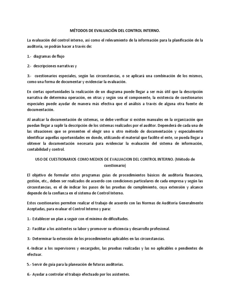 Métodos de Evaluación del Control Interno | PDF | Cuestionario | Auditoría