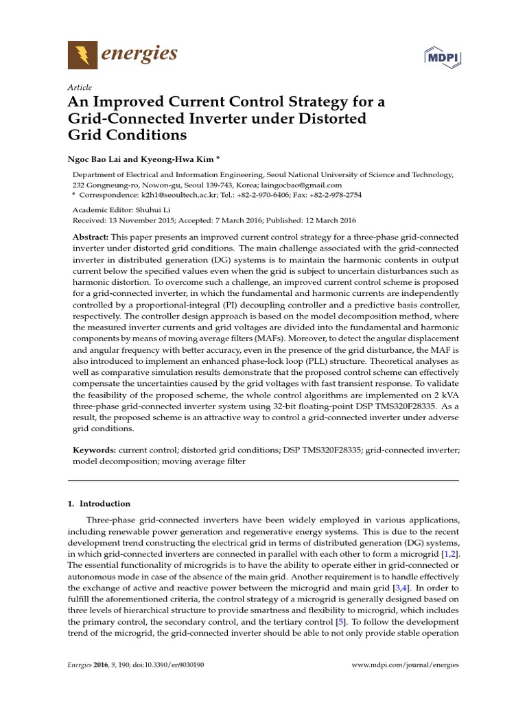 Energies: An Improved Current Control Strategy For A Grid-Connected ...