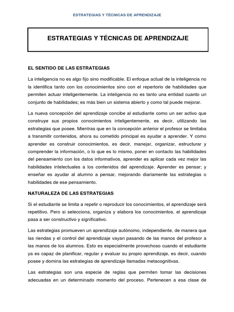 Estrategias de Aprendizaje Efectivas | PDF | Aprendizaje | Maestros