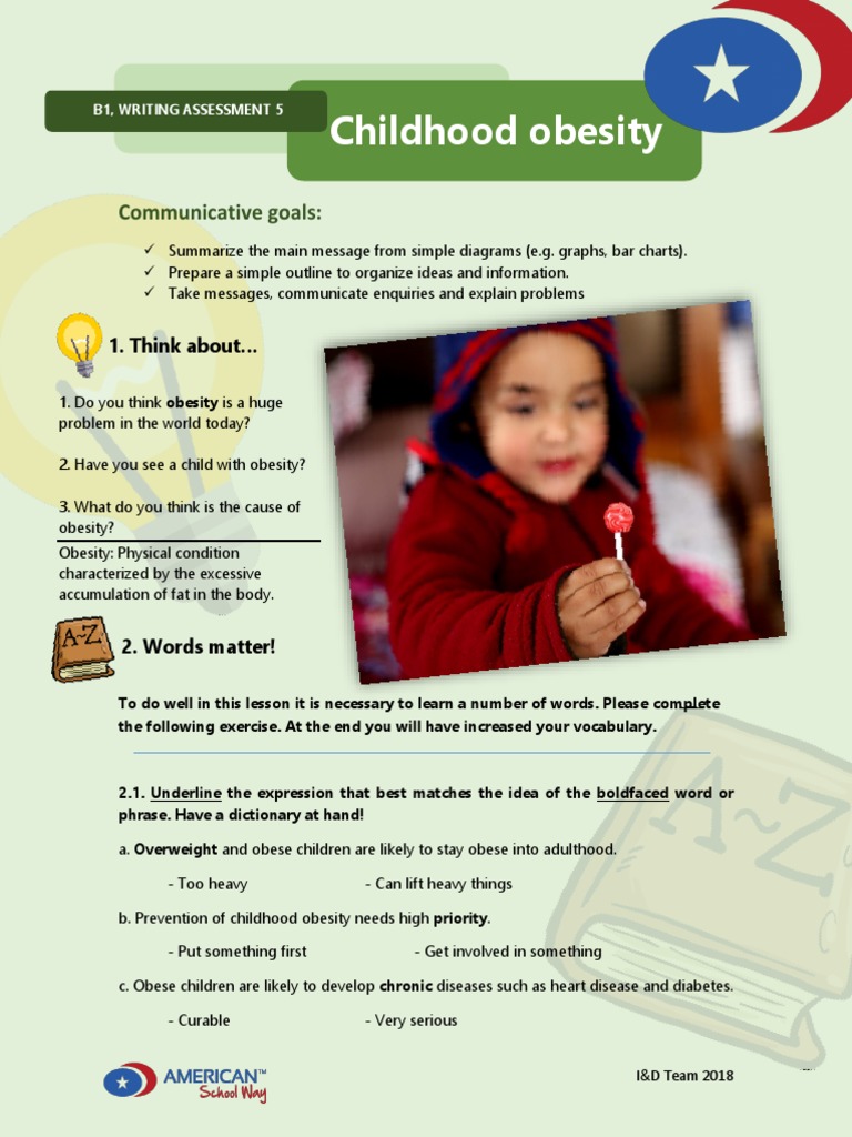 b1 Writing Assessment 5 Childhood Obesity | PDF | Chart | Obesity