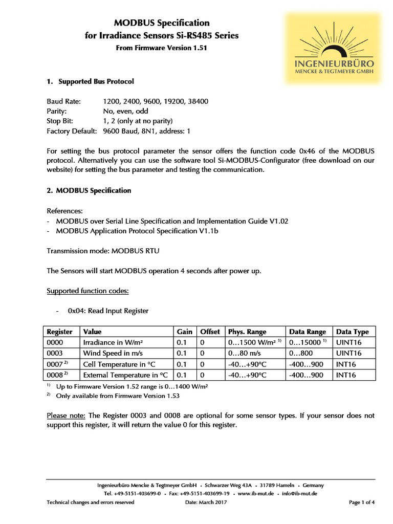 Specification Si-RS485 MODBUS PDF | PDF | Byte | Subroutine