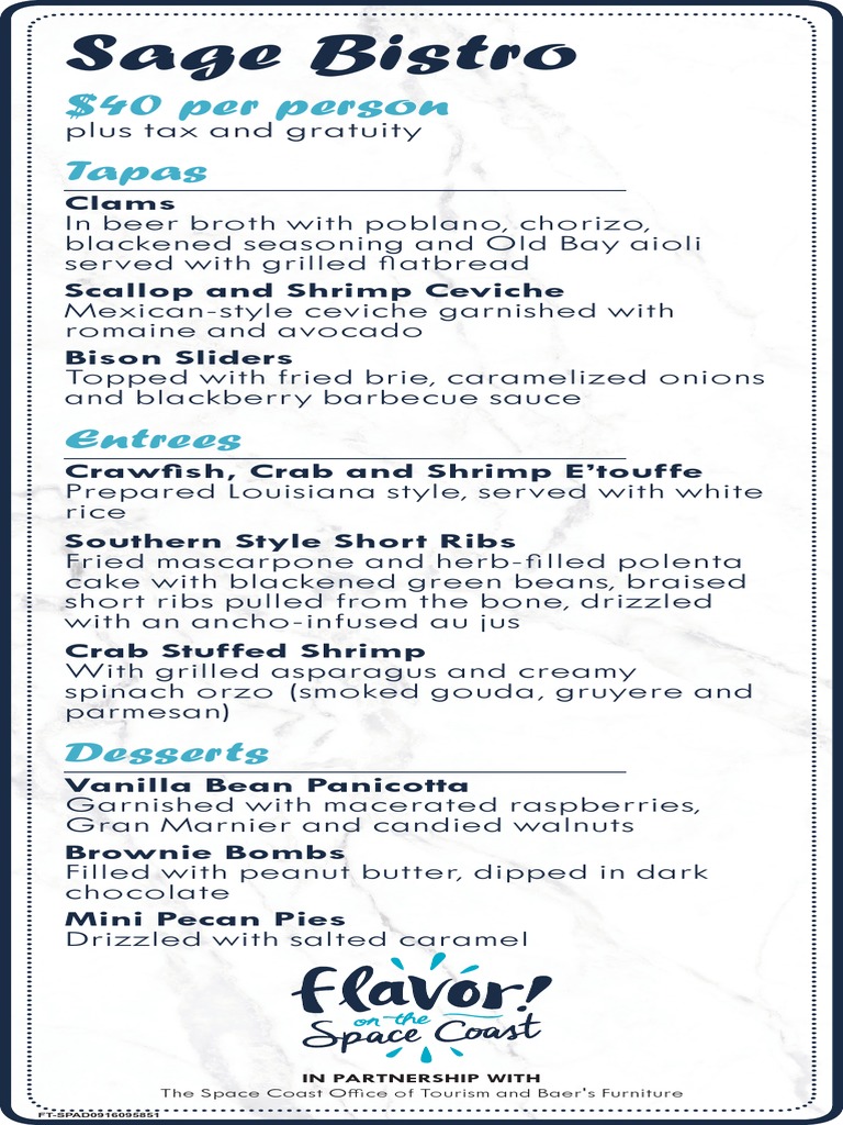 Sage Bistro Menu PDF