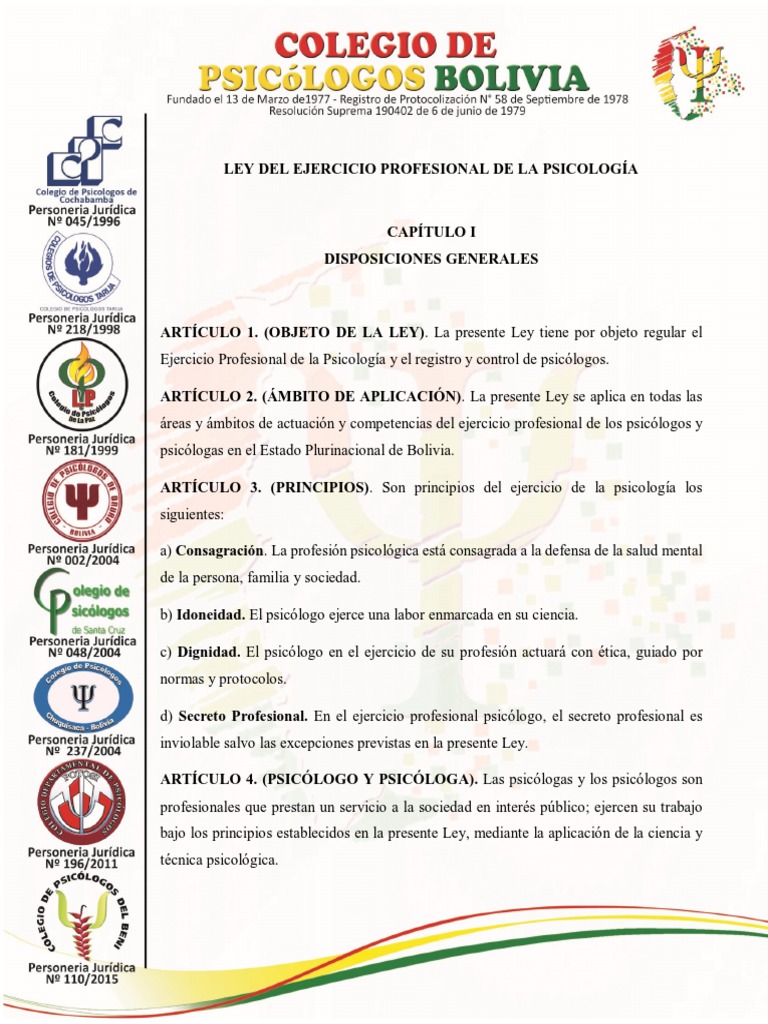 Ley Del Psicólogo PDF Titulo academico Universidad