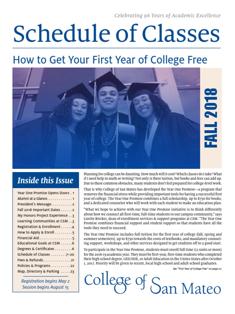 CSM Fall 2018 Schedule of Classes PDF College Students