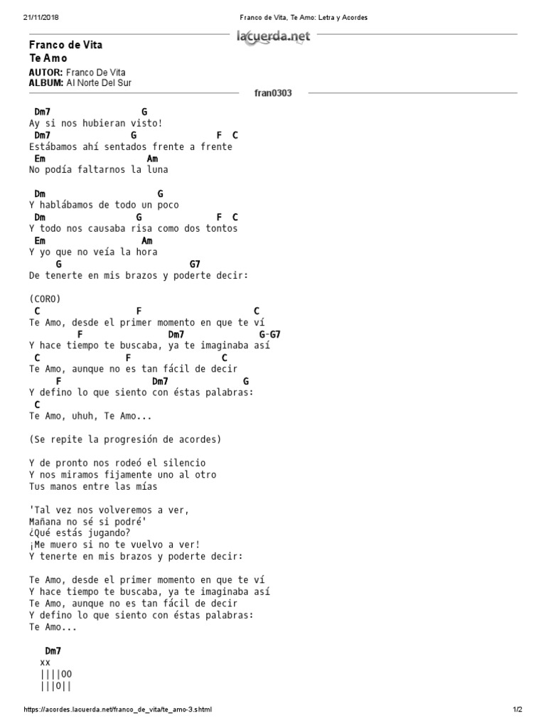 Franco de Vita, Te Amo Letra y Acordes PDF Acorde (Música