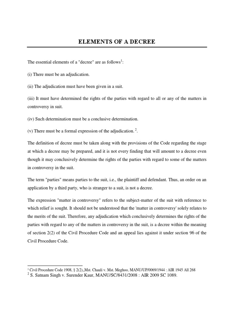 Essential Elements of a Decree in CPC | PDF | Decree | Judgment (Law)